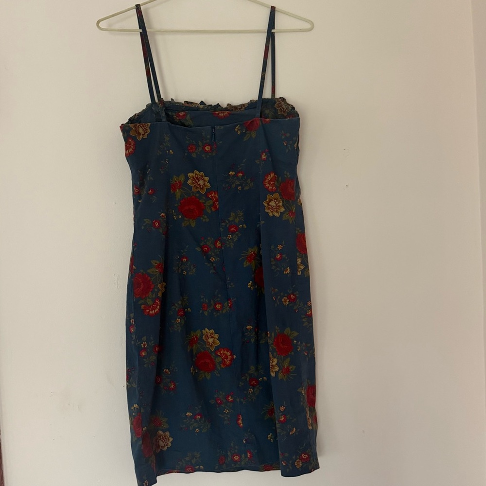 Ralph Lauren Blue Mini Babydoll Dress with Red Floral Print - Picture 4 of 13
